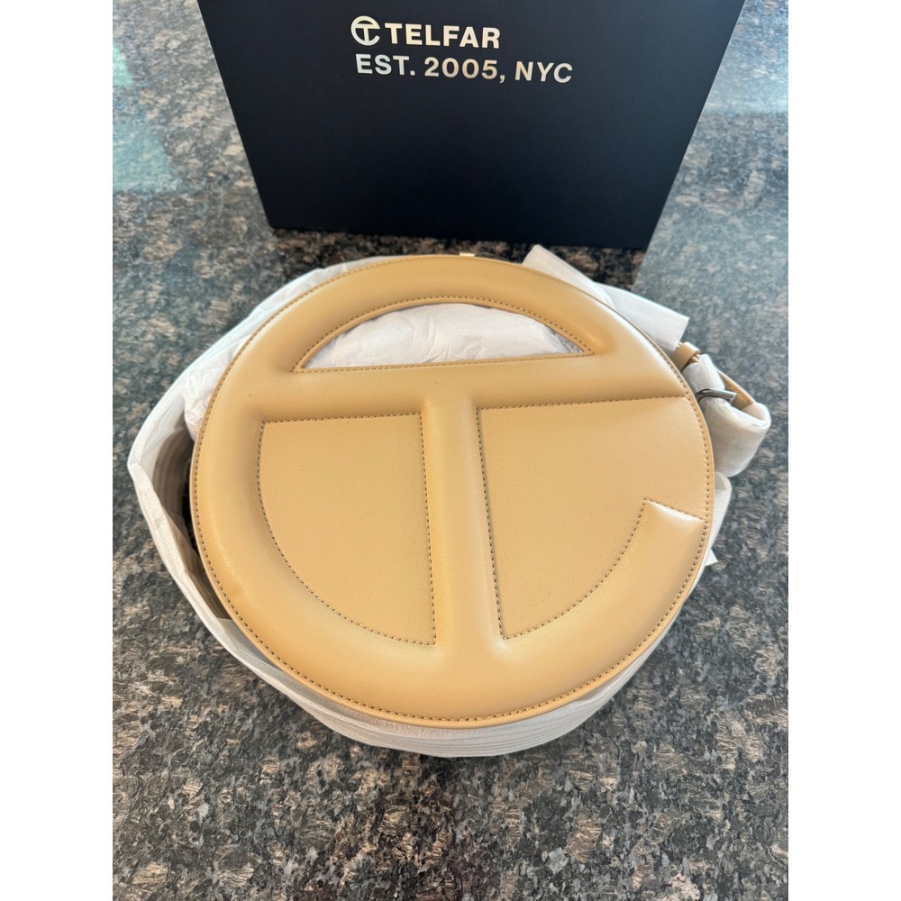 Telfar Circle Bag Tan Beige Vegan Leather Crossbody Handbag with Box and Dustbag